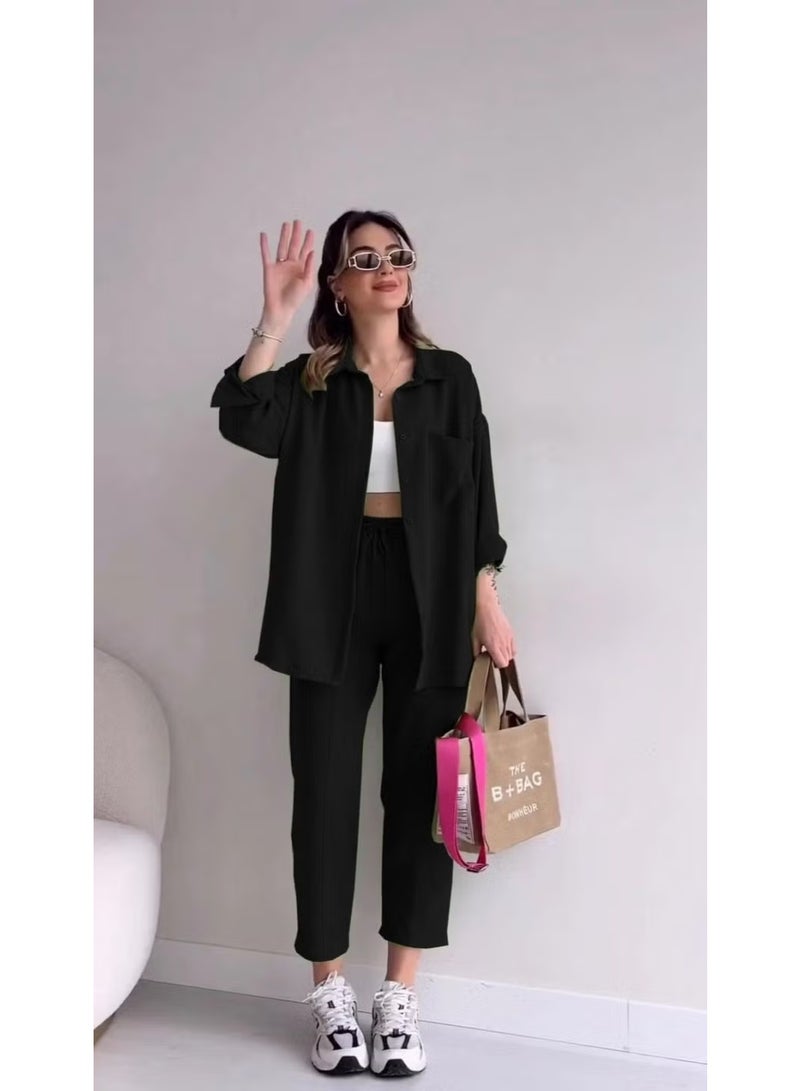 Barbora Linen Casual Two Piece Suit Pants Shirt LN21SIYAH15 - Image 3